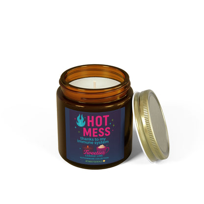HOT MESS thanks to my immune system Candle – Tweetie’s Autoimmune Collection | Scented Coconut Apricot Wax (4 oz) in Reusable Amber Glass Jar | Eco-Friendly, Non-Toxic, Self-Care Gift & Home Decor | Laugh or Cry: I choose Laugh! 💛