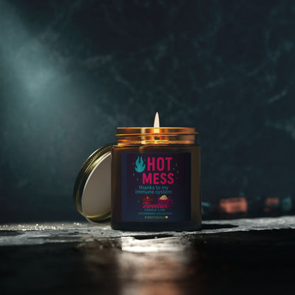 HOT MESS thanks to my immune system Candle – Tweetie’s Autoimmune Collection | Scented Coconut Apricot Wax (4 oz) in Reusable Amber Glass Jar | Eco-Friendly, Non-Toxic, Self-Care Gift & Home Decor | Laugh or Cry: I choose Laugh! 💛
